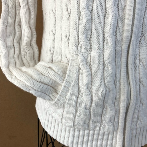 St. John's Bay Full Zip Hooded White Cable Knit Women's Cardigan - Picture 5 of 11